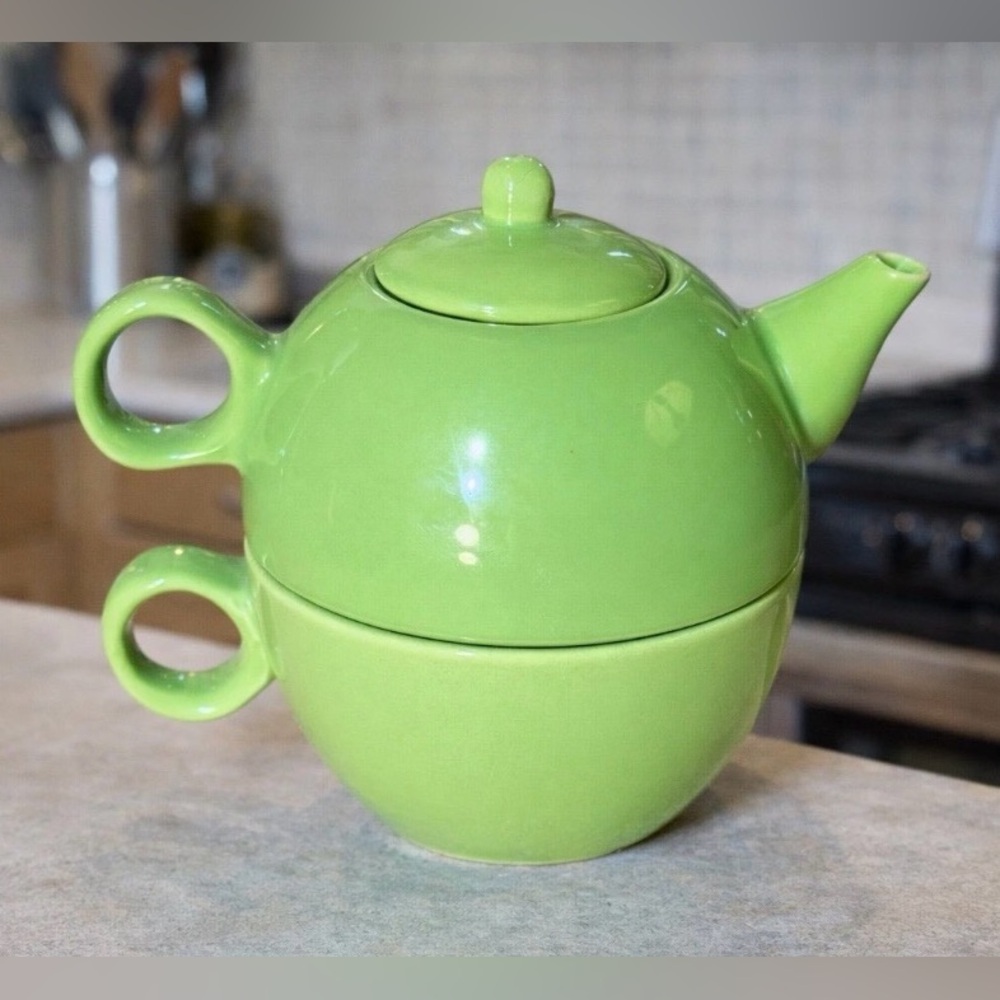 Old Amsterdam Green Tea-for-One Teapot Cup Set Porcelain
